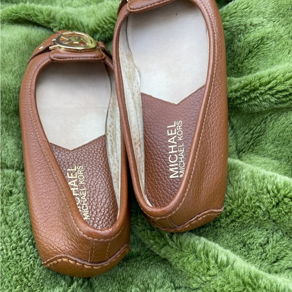 Michael Kors Tan Leather Loafers with Gold Accent